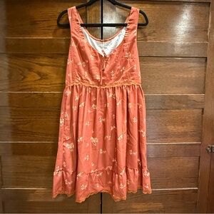 ✅Medium? Terracotta Floral Sleeveless Dress side zip lace harvest fall no tags